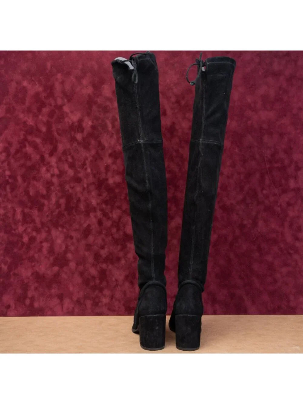 Stuart Weitzman Tieland Black Back Lace Suede Fashion OTK Boots sz 8US EUR38.5